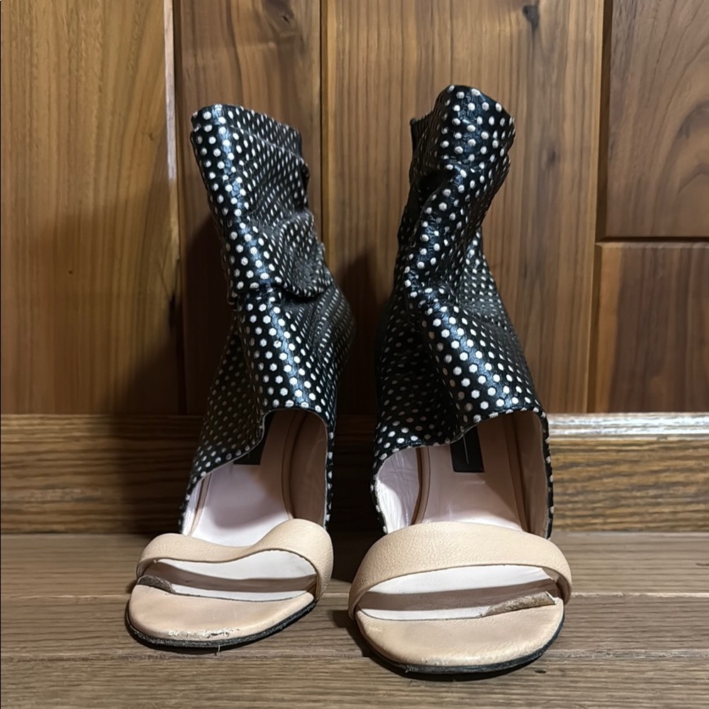 Jerome Dreyfuss Black and Nude Heels with Polka Dot Design